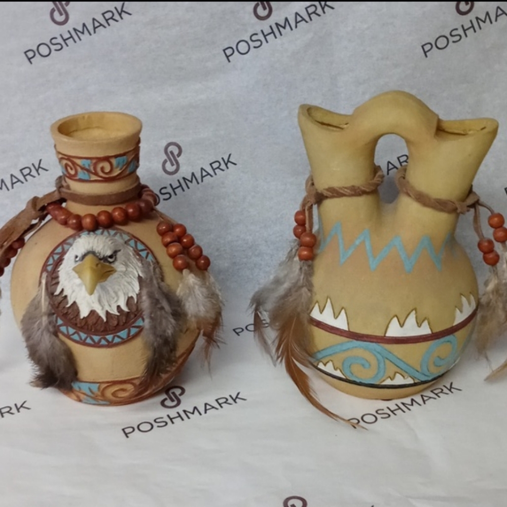 Southwest Native American Pottery Eagle and Wedding Vase